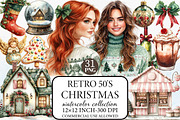 Retro 50's Christmas Clipart, an Illustration by Libby Wishes (Thumbnail 1 of 7)