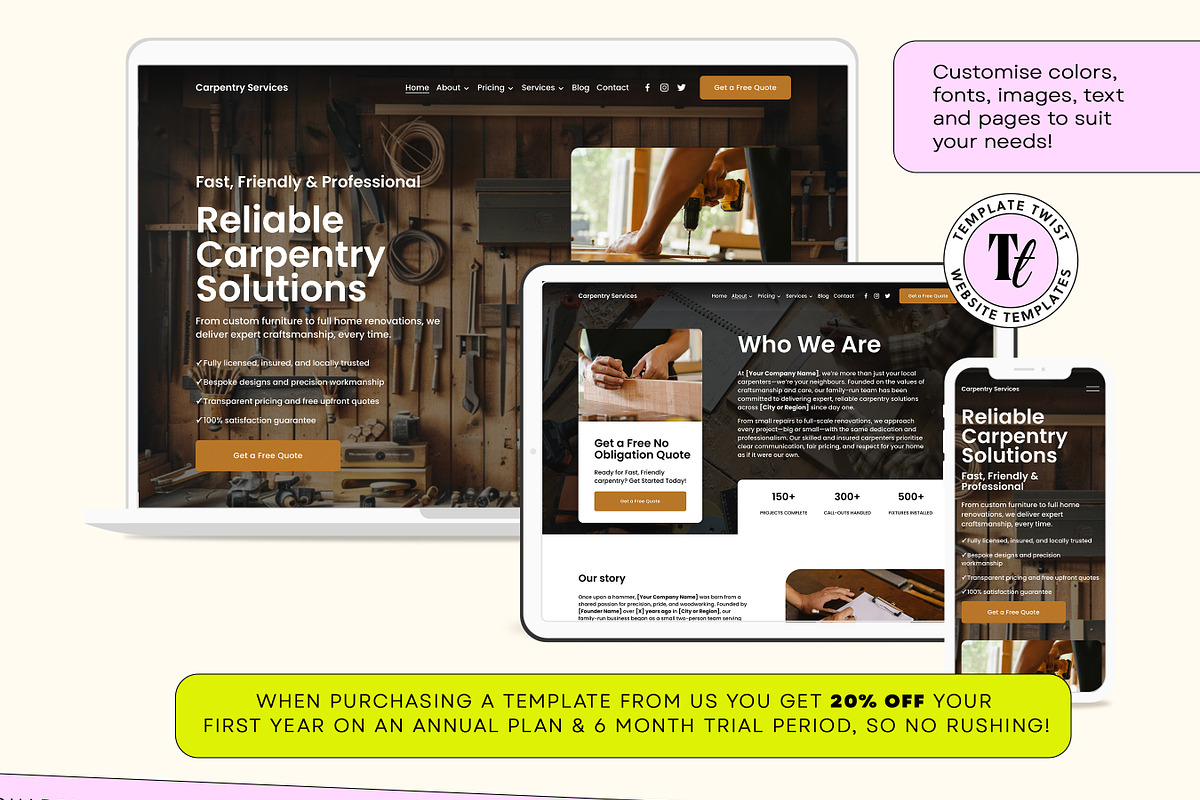Carpentry Squarespace Template, a Websites & App Template by Template Twist Shop (Photo 6 of 10)