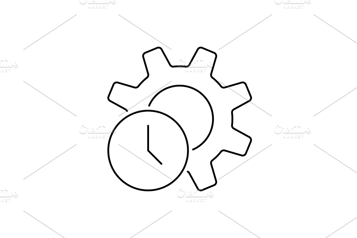 Rotation gear with clock line icon, an Outline Icon by Saggitarius