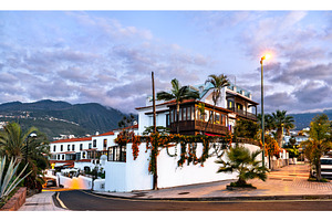 Traditional architecture and palm trees in Puerto de la Cruz, Tenerife, an Architecture Photo by Leonid Andronov