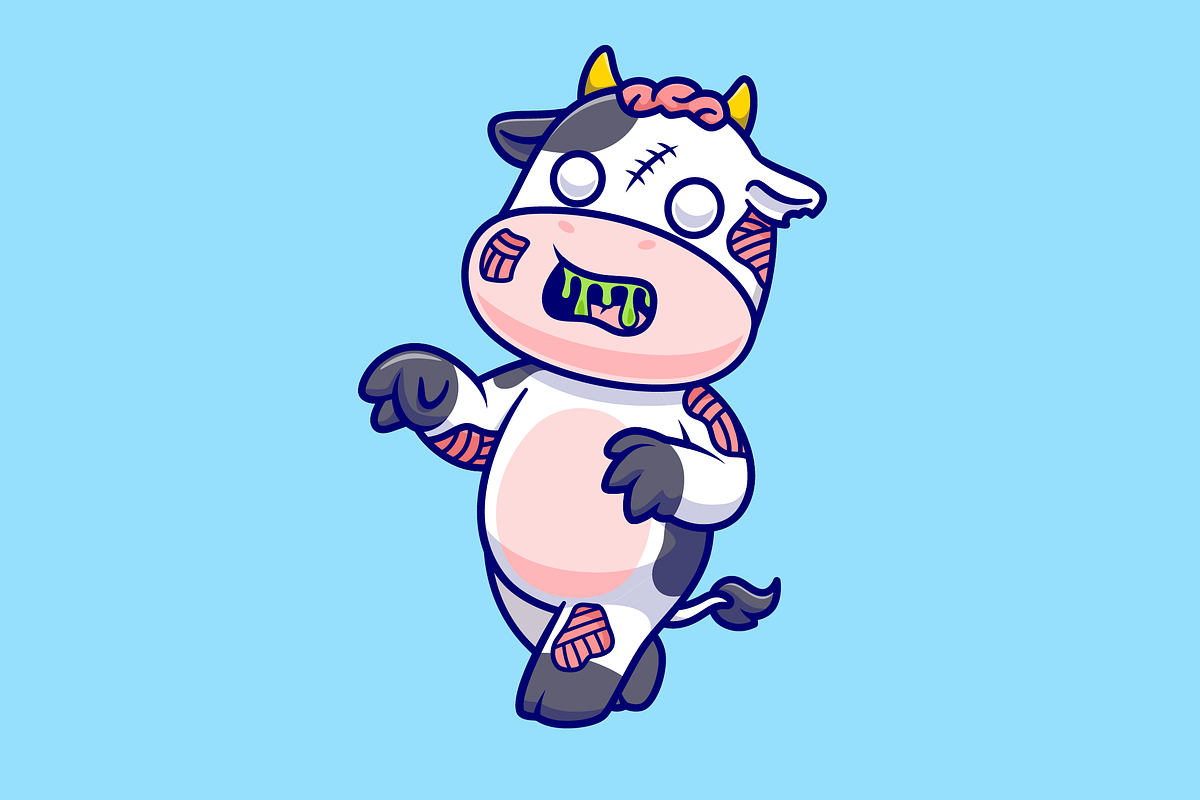 Cute Cow Zombie Cartoon Illustration, an Animal Illustration by Catalyst Labs