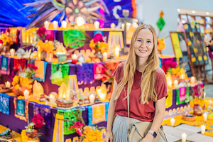 Woman visiting a colorful Mexican