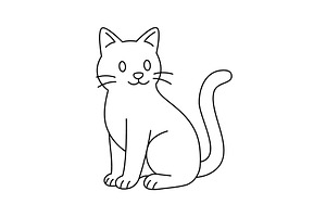 Black outline cartoon sitting cat, an Animal Illustration by GraphiShop