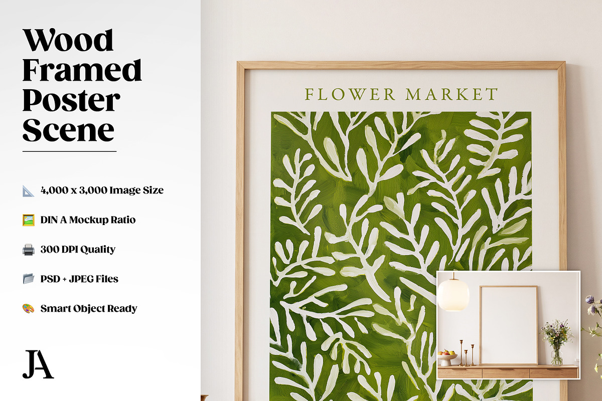 Wood Framed Poster DIN A PSD Mockup, a Household Mockup by Julian Adams (Photo 2 of 3)
