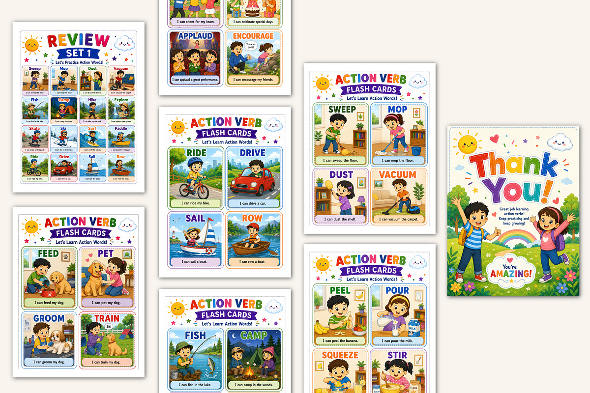 Action Verb Flash Cards, a Stationery Template by Designmela01 (Photo 4 of 5)