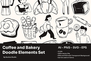 Coffee & Bakery Doodle Elements Set
