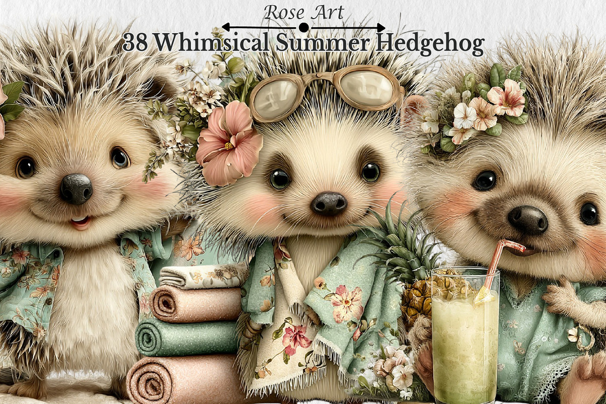Whimsical Summer Hedgehog Clipart, a Seasonal Illustration by Rose Art (Photo 1 of 6)