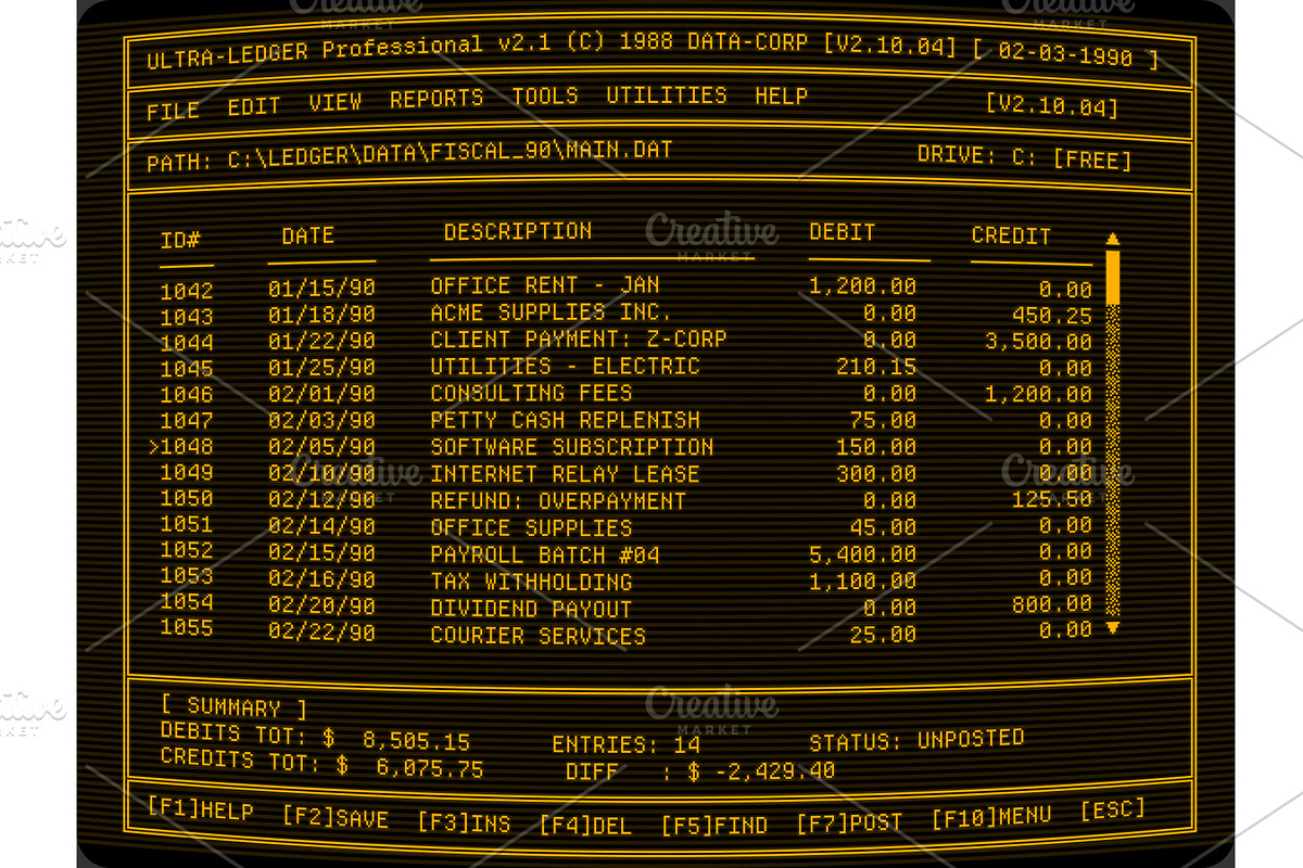 Retro accounting monitor curved CRT, a Technology Illustration by SkyVectors