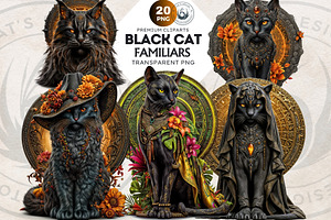 Black Cat Familiars clipart Set, an Animal Illustration by ThatsDesignArt
