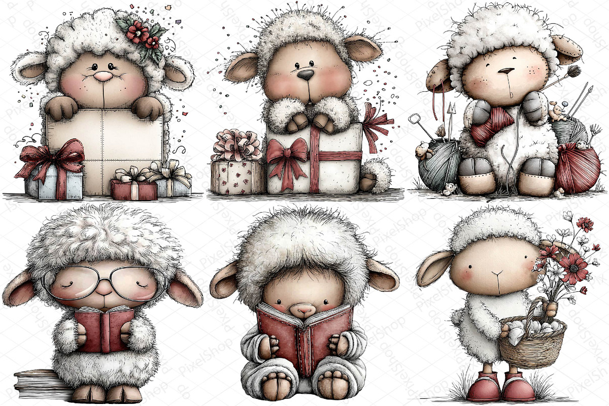 Funny Sheep - Whimsical Clipart, an Illustration by DreamPrint404 (Photo 5 of 5)