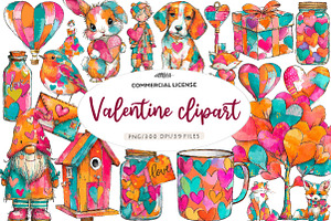 Watercolor Cute Valentine Clipart, an Illustration by CreationArt