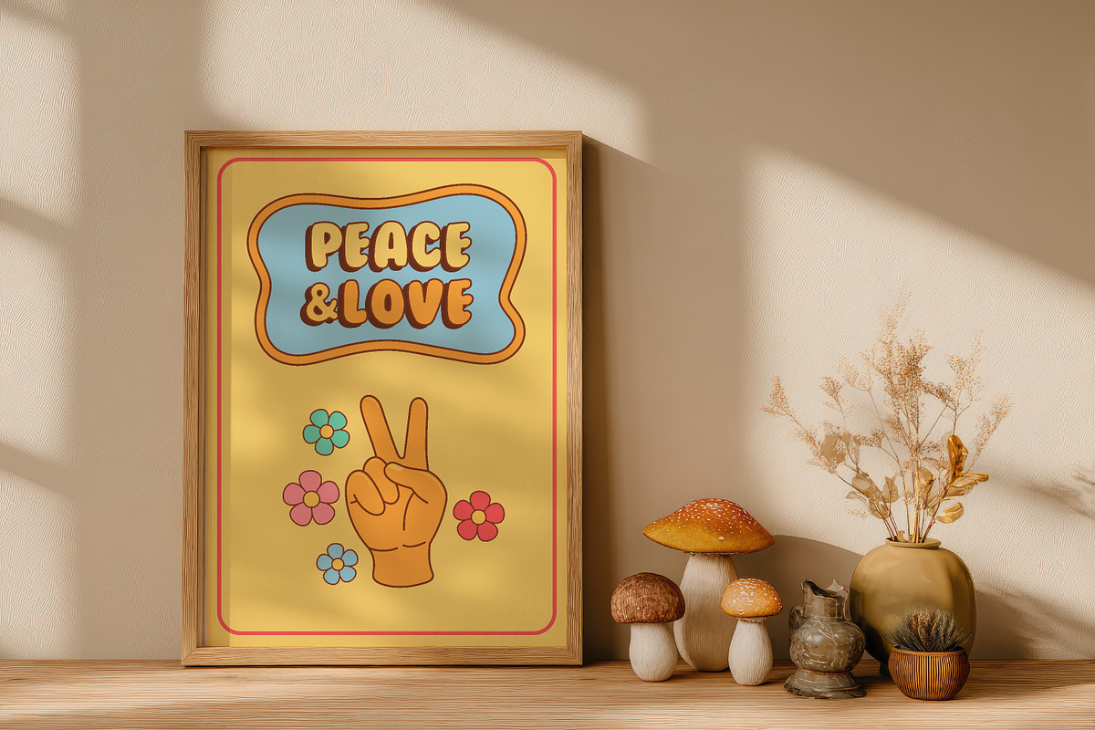 Groovy Retro Clipart Set, 70s Boho, a Decorative Illustration by JulyGart (Photo 7 of 7)