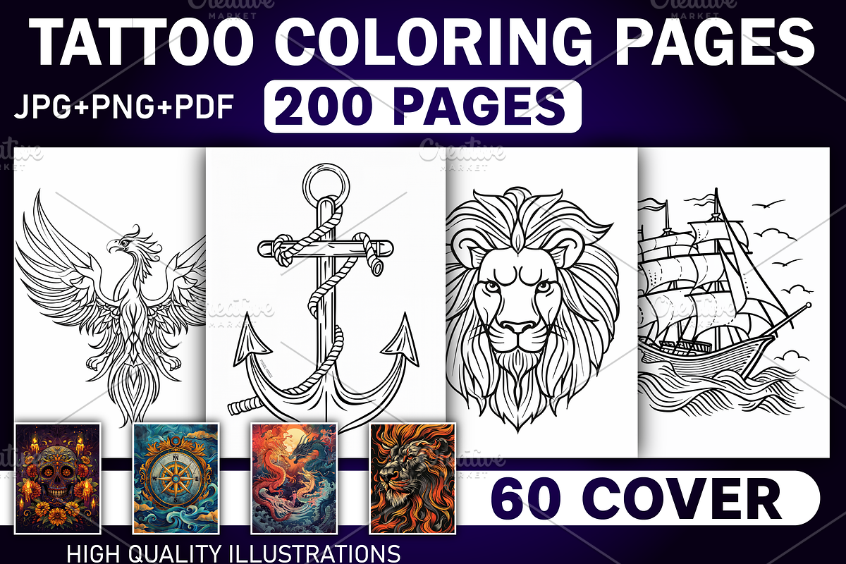 200 Tattoo Coloring Pages, a Decorative Illustration by Design Station (Photo 1 of 3)