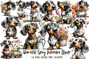 Whimsical Spring Dachshund Clipart, an Illustration by OK Design
