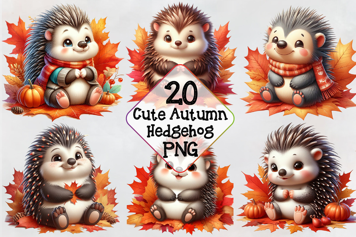 Cute Autumn Hedgehog Clipart, a Seasonal Illustration by Craft Nest (Photo 1 of 3)