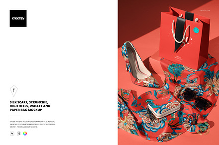 Scarf Heels Wallet Bag Mockup, a Product Mockup by creatsy5