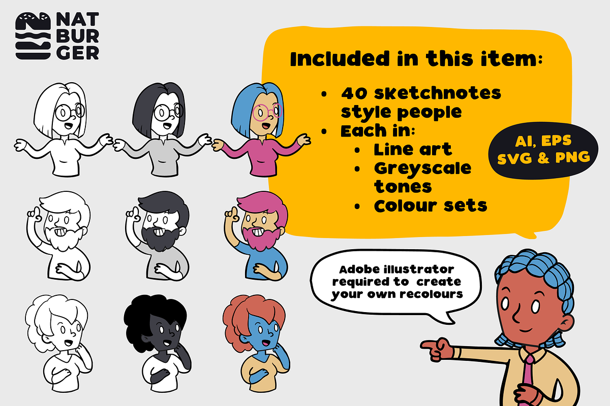 Hand drawn people characters, a Person Illustration by NatBurger (Photo 2 of 3)