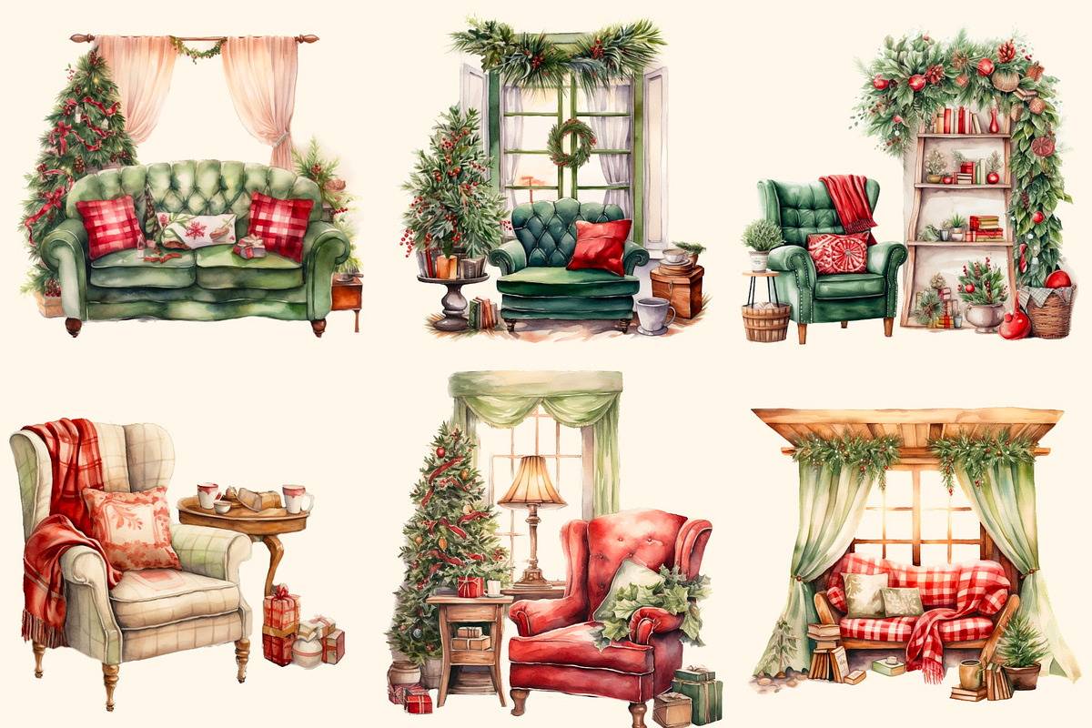 Cozy Christmas watercolour clipart, an Illustration by Hello My Print (Photo 4 of 9)