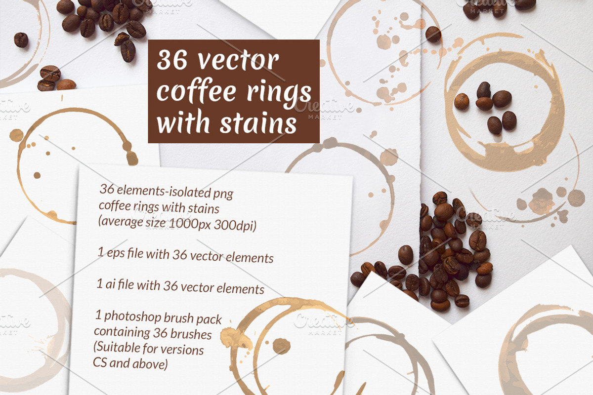 36 vector coffee rings with stains, an Object Graphic by Lina's store (Photo 1 of 2)