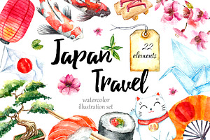 Watercolor set of Japan
