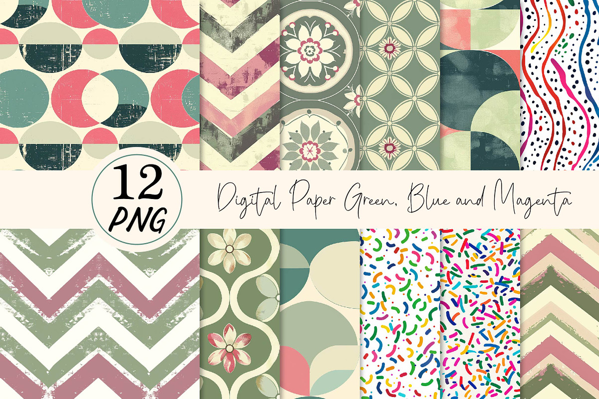 Digital Paper Green, Blue and Magent, a Texture Illustration by DreamPrint404 (Photo 1 of 3)