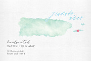Watercolor Map of Puerto Rico, an Illustration by Beloved Paper (Thumbnail 1 of 6)