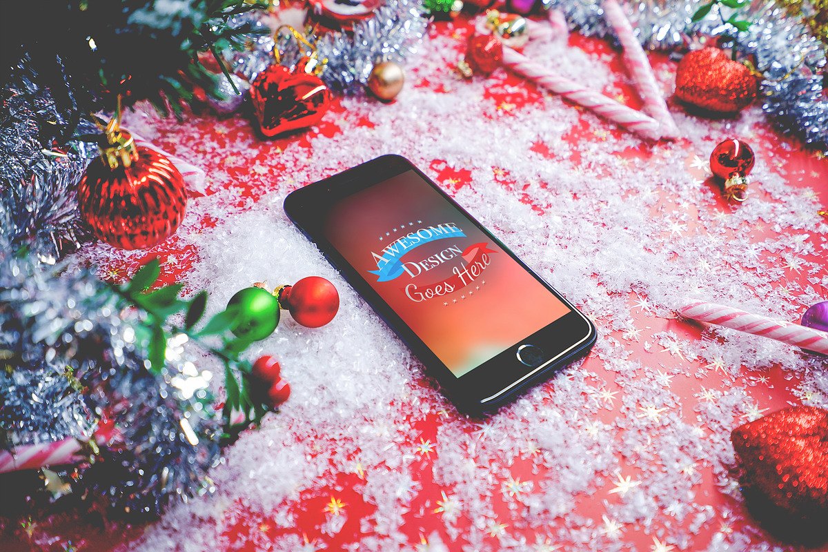 Christmas & New Year Mock-Up #3, an iPhone Mockup by EmilGuseinov (Photo 1 of 2)