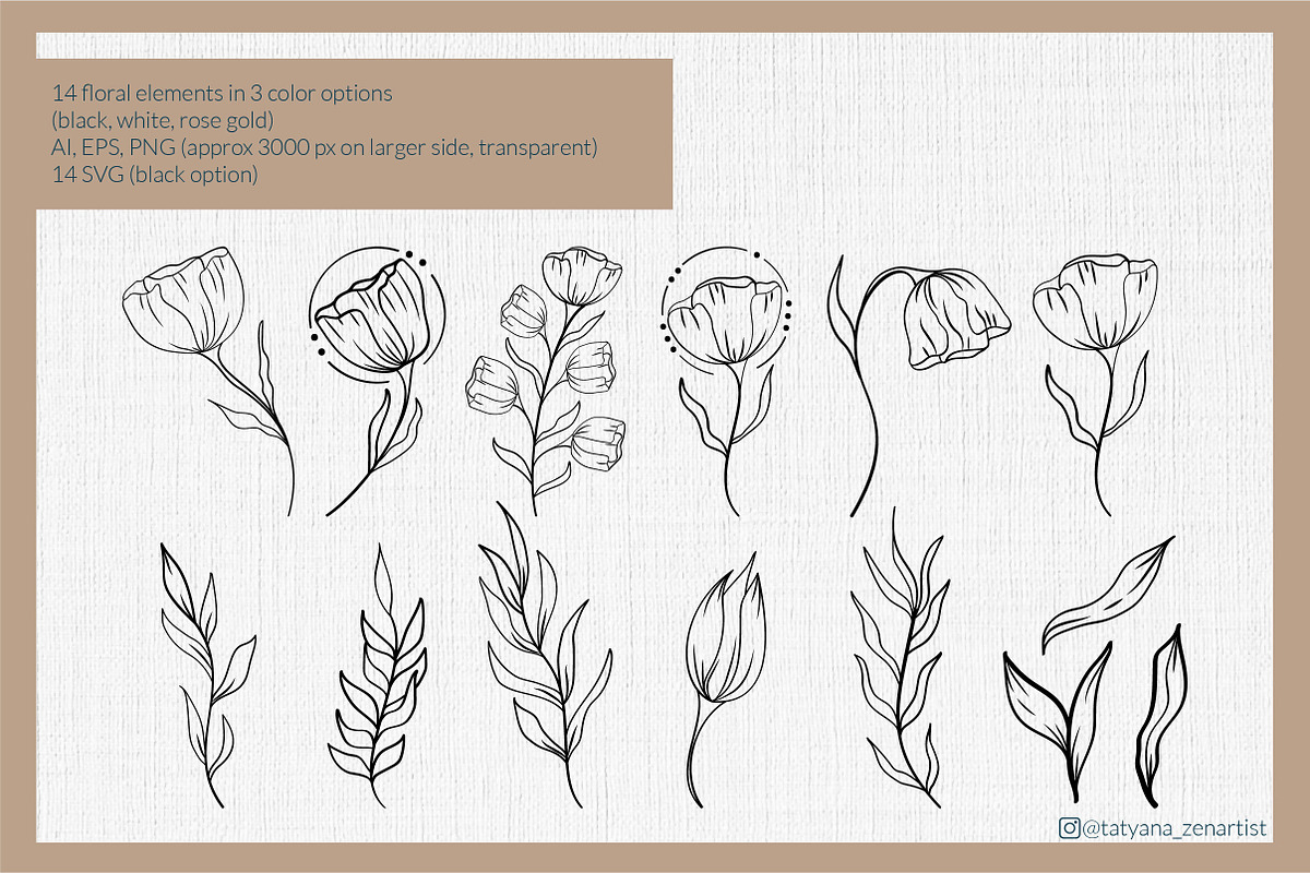 Botanical floral line art set, an Object Illustration by Tatyana_Zenartist (Photo 3 of 11)