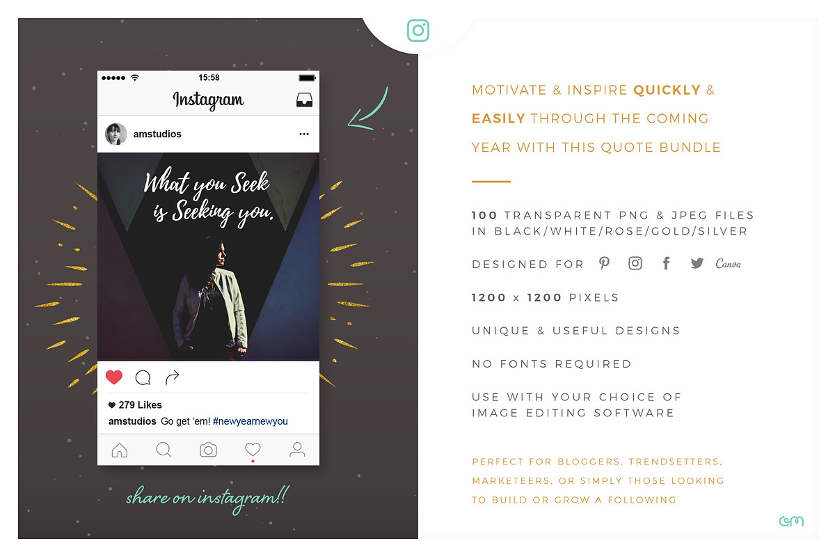 New Year Quote Bundle, a Social Media Template by AM Studio (Photo 2 of 12)
