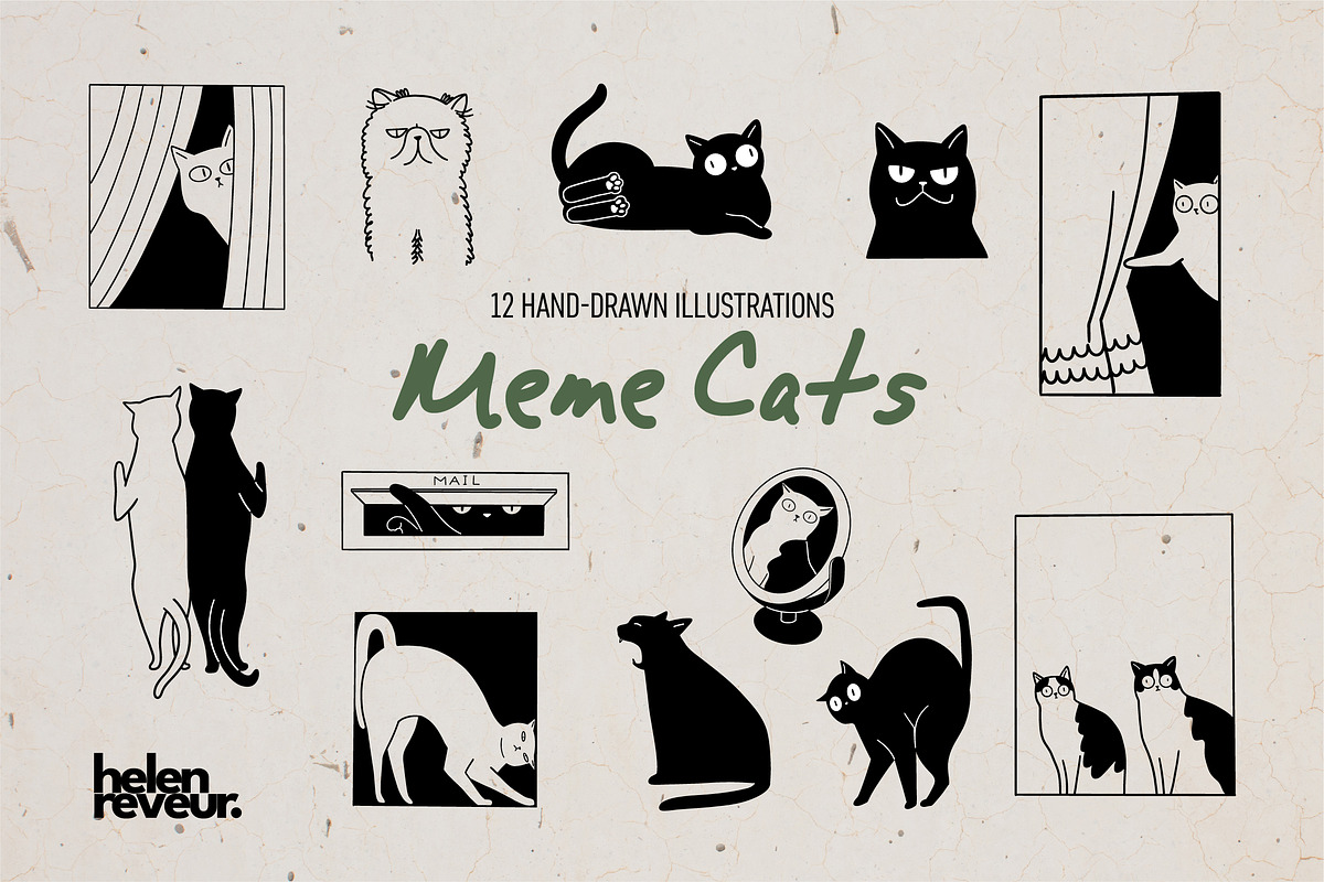 Funny Meme Cat Illustrations, an Animal Illustration by helenreveur (Photo 1 of 5)