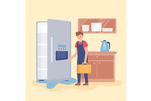man repairing home fridge, a Person Illustration by studiogstock