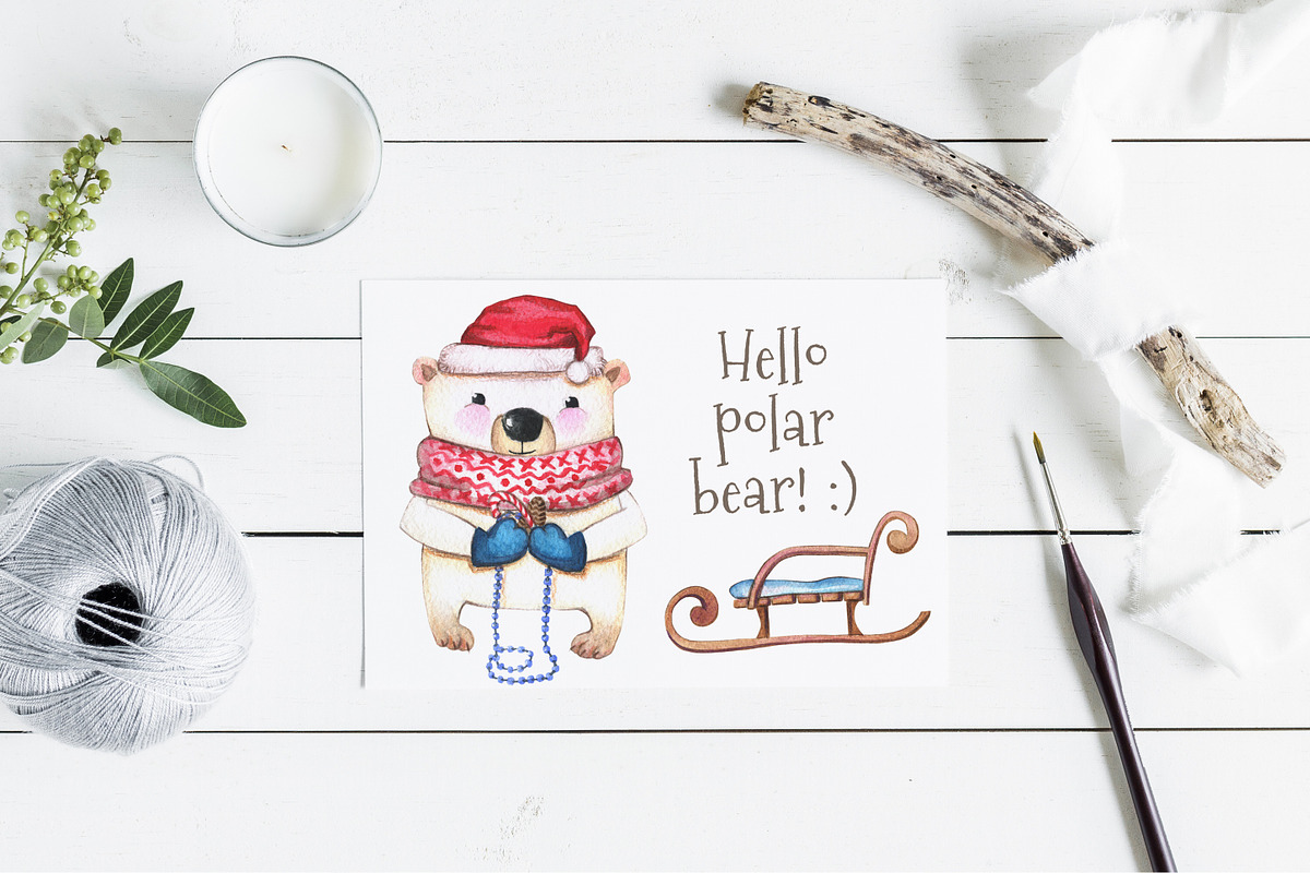 Watercolor Set CHRISTMAS FRIENDS, an Animal Illustration by Satika (Photo 8 of 9)