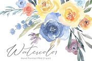 Watercolor Blue Yellow Flowers PNG, an Illustration by GraphicsDish (Thumbnail 1 of 3)