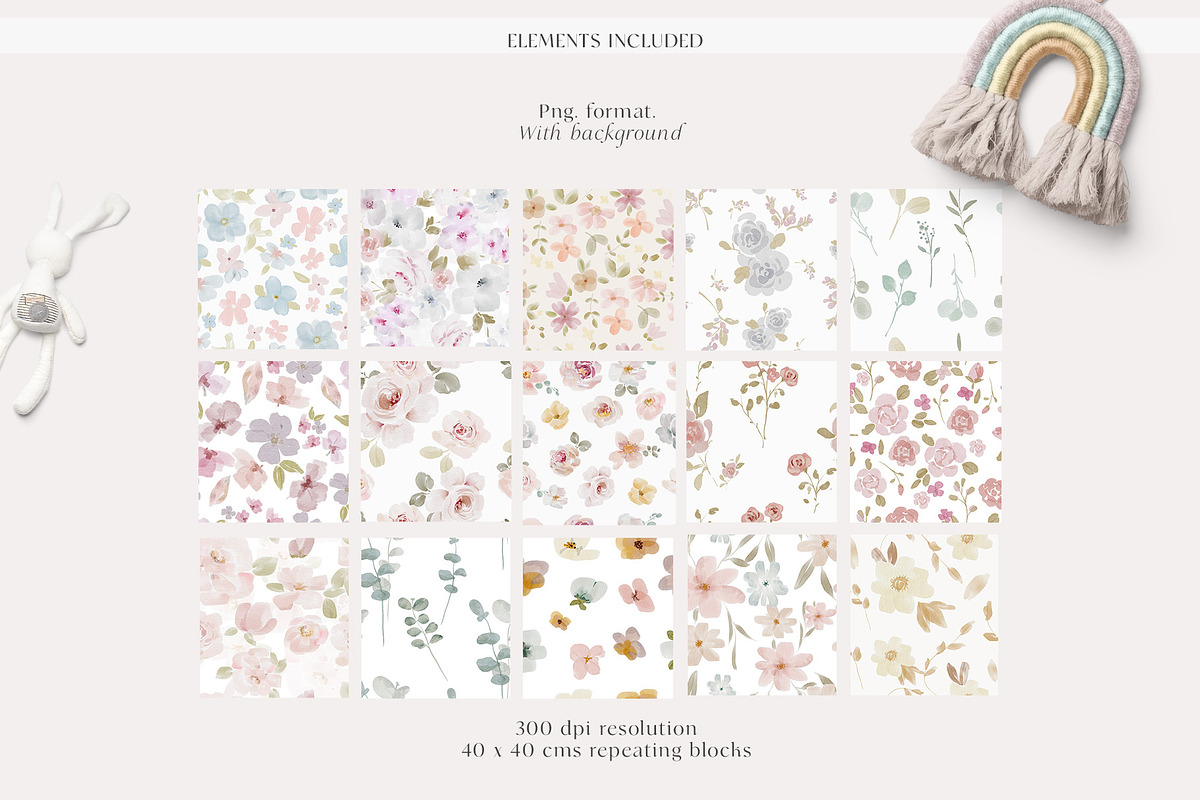 Floral Seamless Patterns & Cliparts, a Pattern Graphic by Grace Noboa Illustrations (Photo 16 of 17)