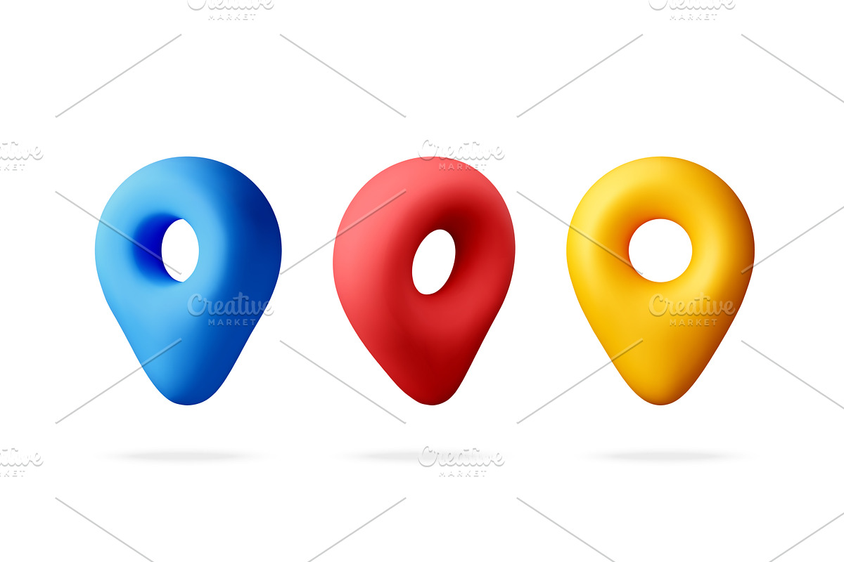 Three 3D location pin icons in blue, an Object Illustration by Abscent