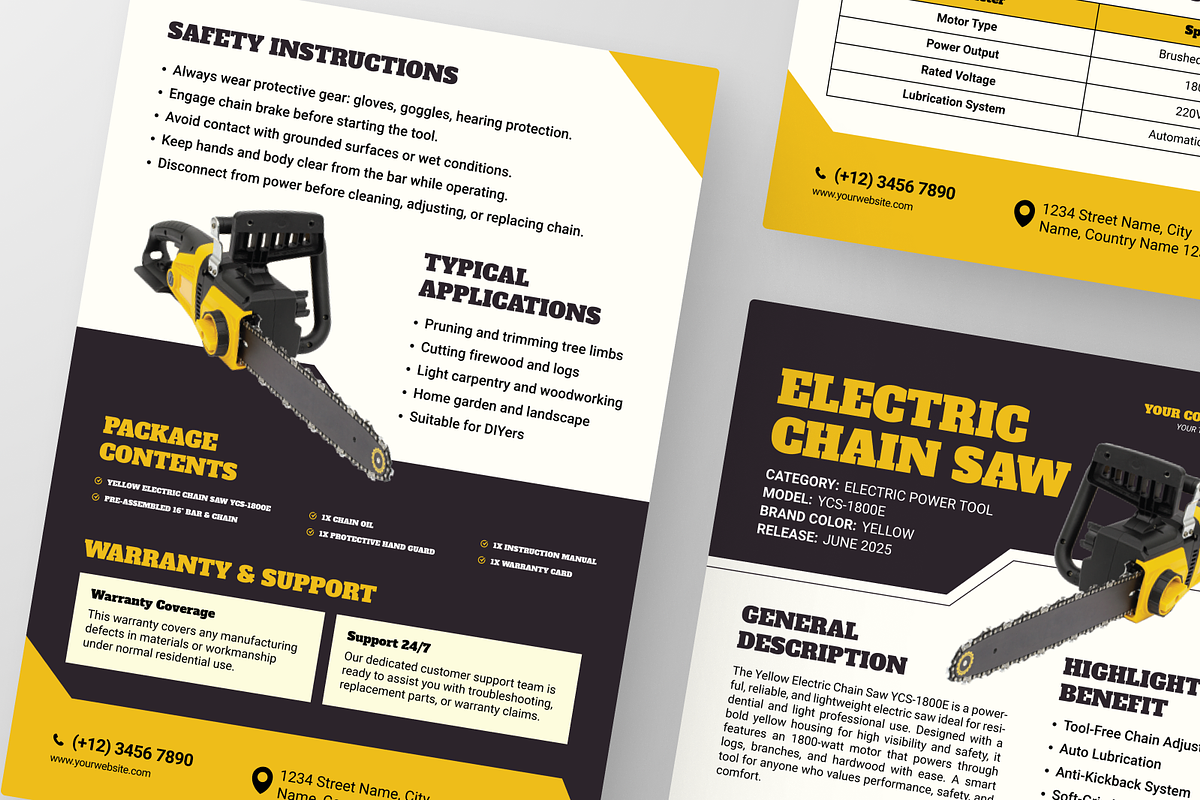 Electric Chain Saw Data Sheet, a Flyer Template by Annora Studio (Photo 4 of 6)