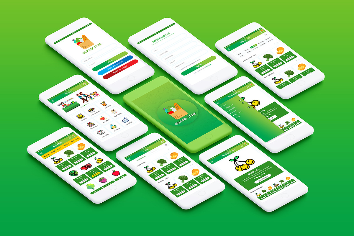 Grocery Store Mobile App UI Kit, an UI Kit Template by RiveupDigital (Photo 1 of 3)