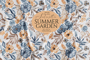 Watercolor Summer Garden Blooms
