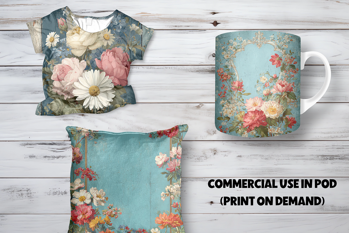 Aqua Blue Shabby Chic Digital Papers, a Pattern Graphic by LA Design (Photo 6 of 10)