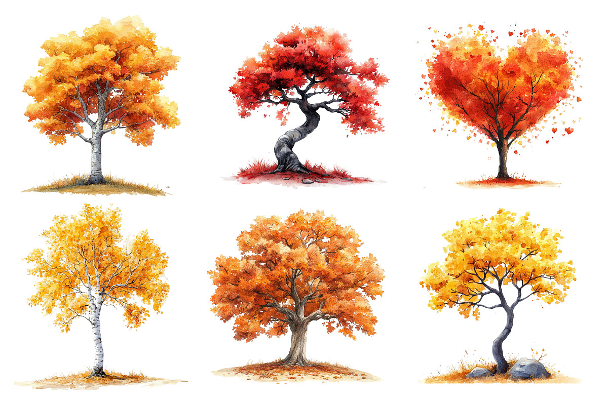 Watercolor Fall Landscapes Clipart, an Illustration by SinaCreation (Photo 2 of 5)