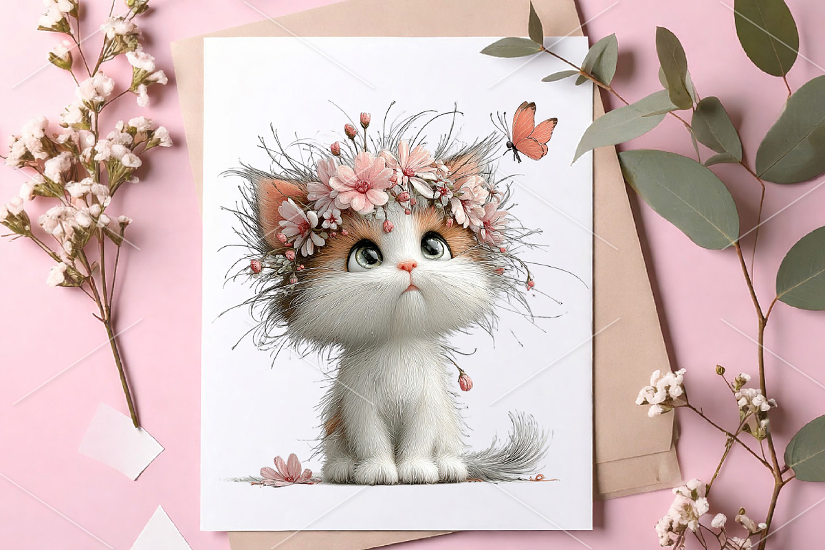 Watercolor Cat with Butterfly PNG, a Seasonal Illustration by Canvas Craft (Photo 6 of 6)