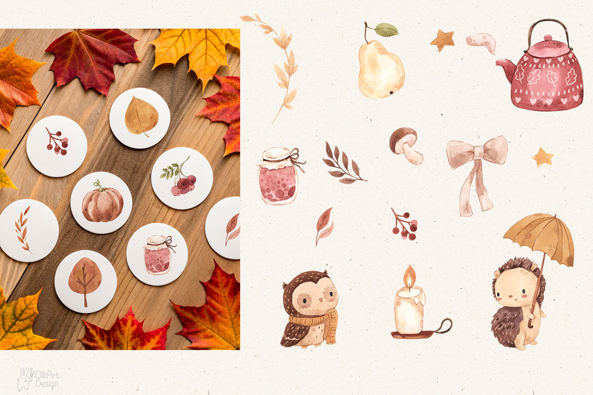 COZY AUTUMN Watercolor clipart, an Object Graphic by OlliArtDesign (Photo 4 of 5)