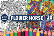 200 Flower Horse Coloring Pages, an Animal Illustration by BrightMart (Thumbnail 1 of 3)