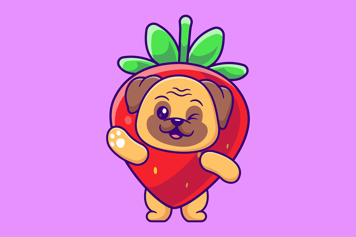 Cute Pug Dog Strawberry Cartoon, an Animal Illustration by Catalyst Labs (Photo 2 of 3)