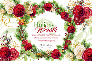 Watercolor Flowers-Christmas Wreath