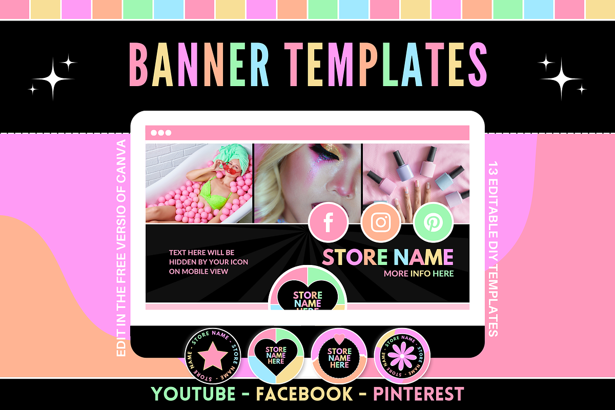 Pastel Neon Social Media Banners, a Social Media Template by SunshineStudioBoutique (Photo 1 of 8)