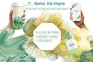 Green/Gold Alcohol Ink graphics, a Texture Illustration by Winged Graphics