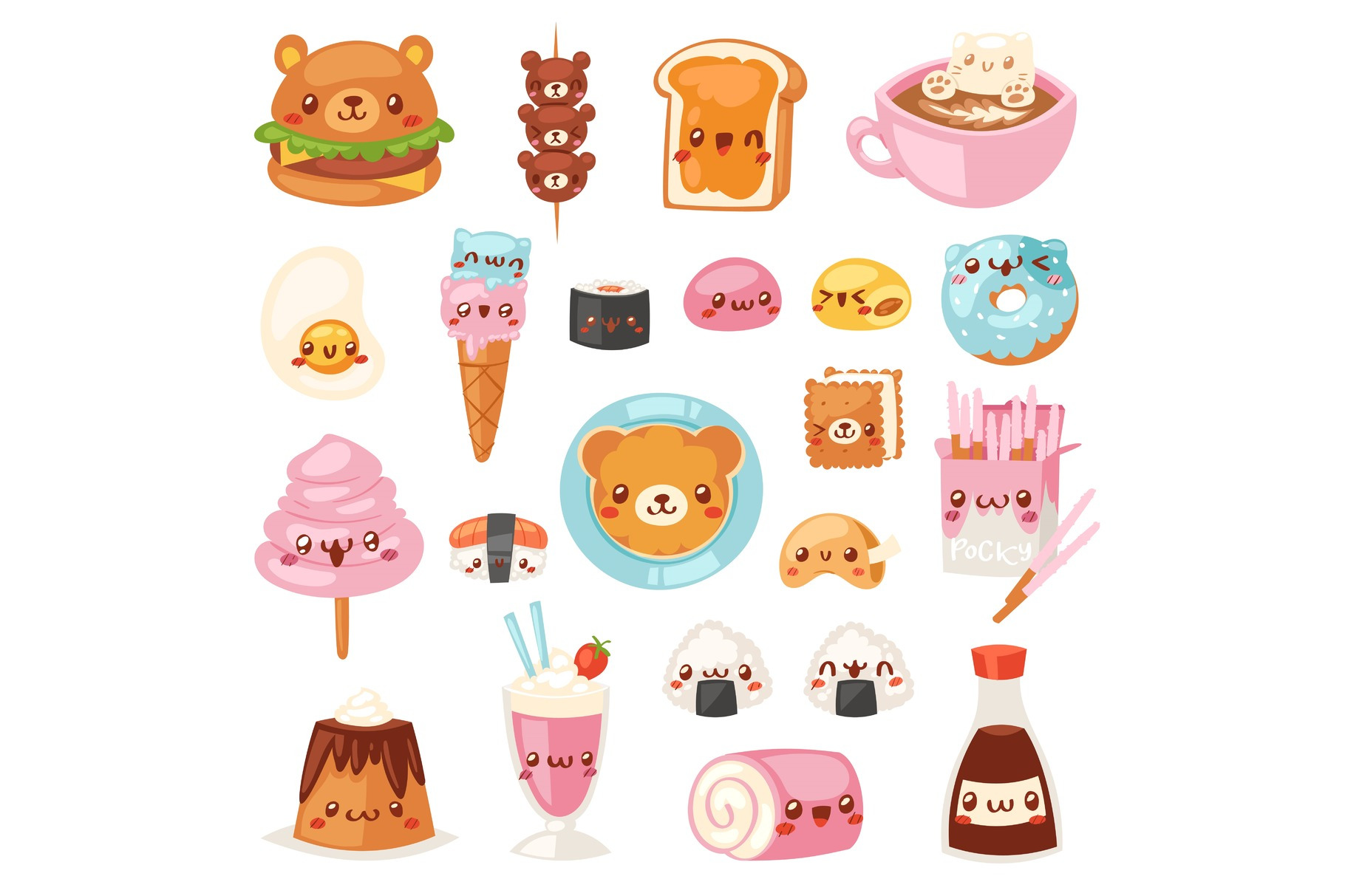 Food kawaii vector cartoon bear, a Food Illustration by RocketArt