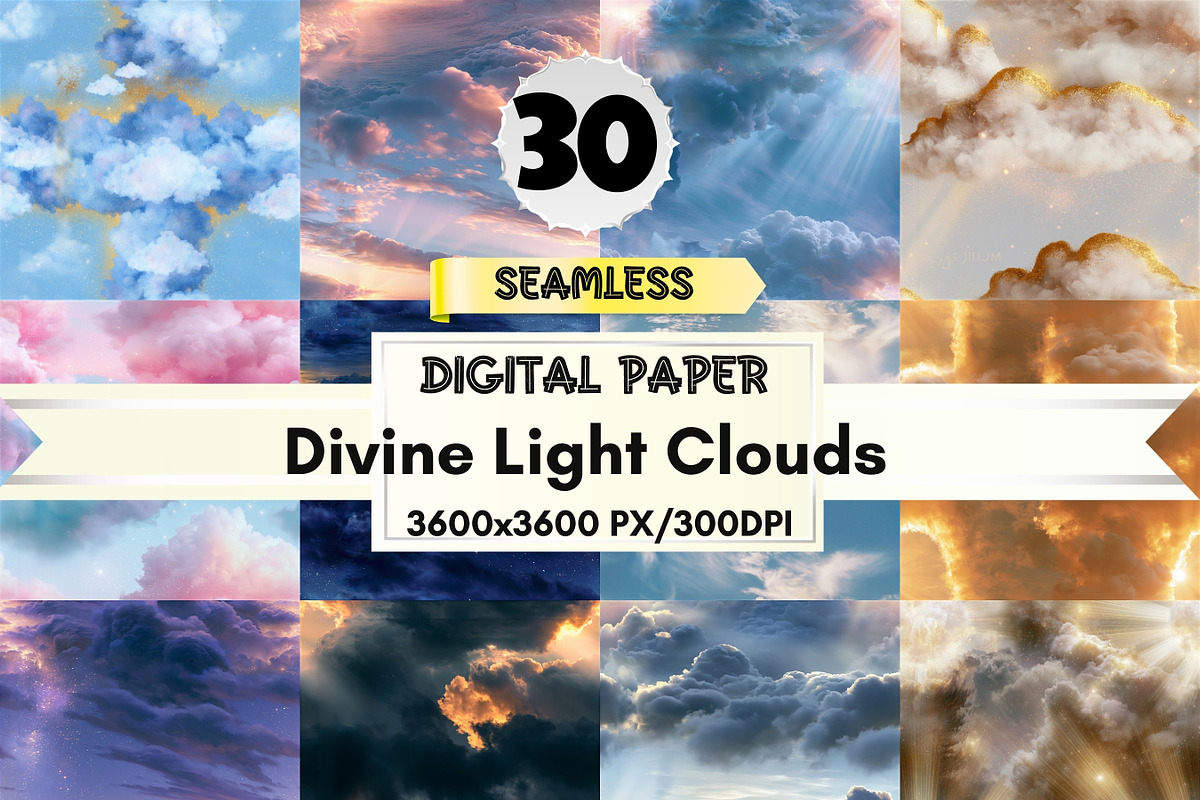Divine Light Clouds Digital Paper, a Pattern Graphic by LA Design (Photo 1 of 10)