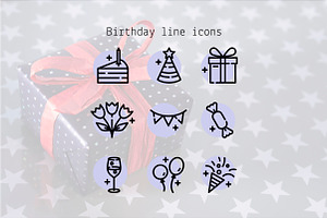 Birthday line icons, an Outline Icon by Lyolya Profitrolya